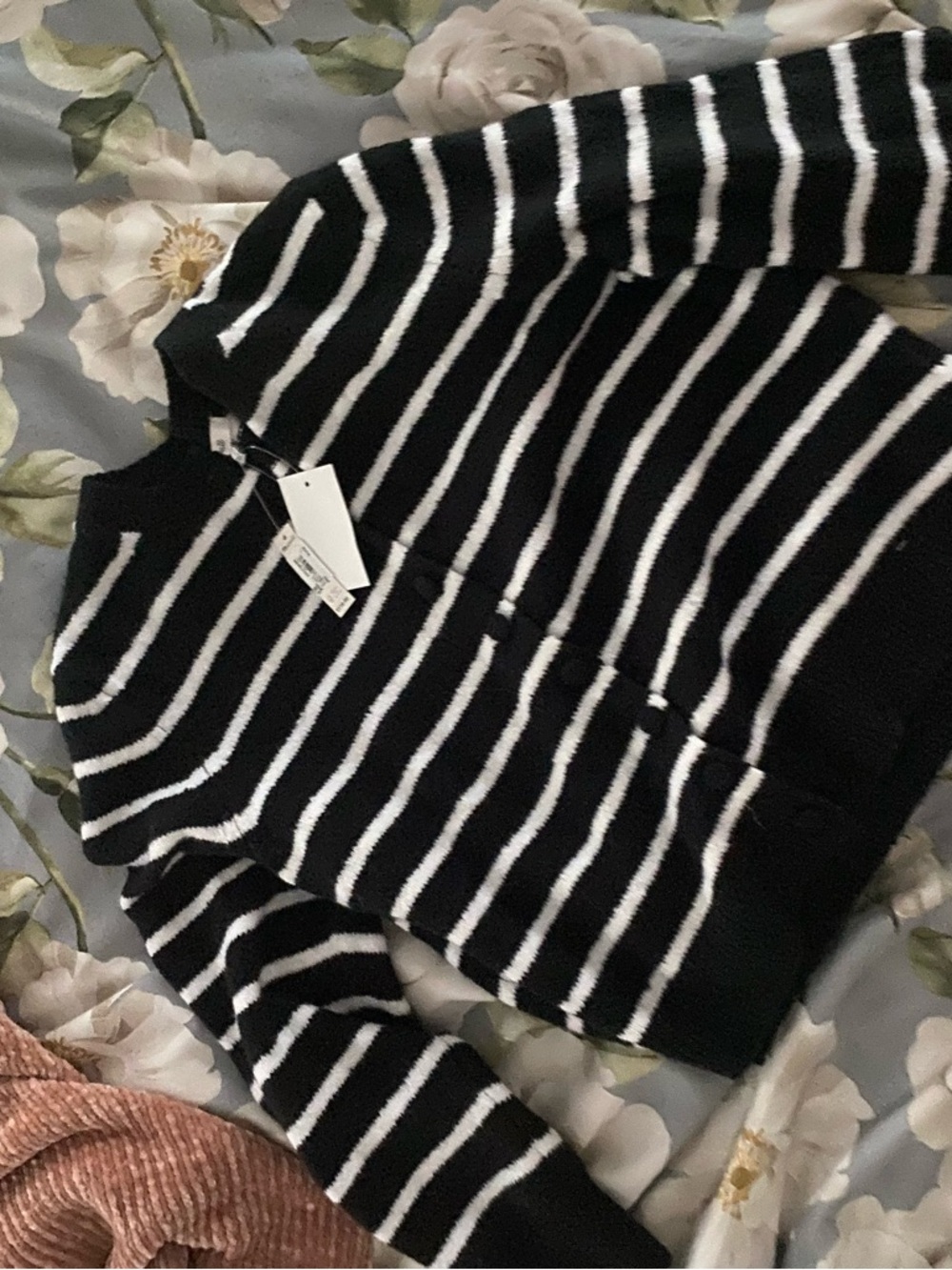 Madewell Black & White Striped Zip-Front Sweater Cardigan